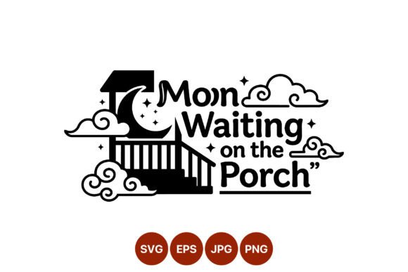 Moon Waiting on Porch Black White Vector