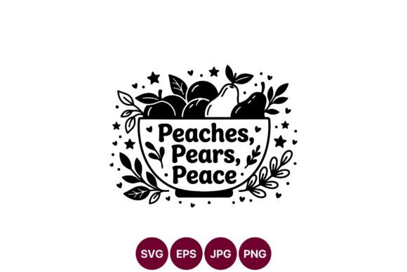Peaches Pears Peace Black White Fruit Graphics