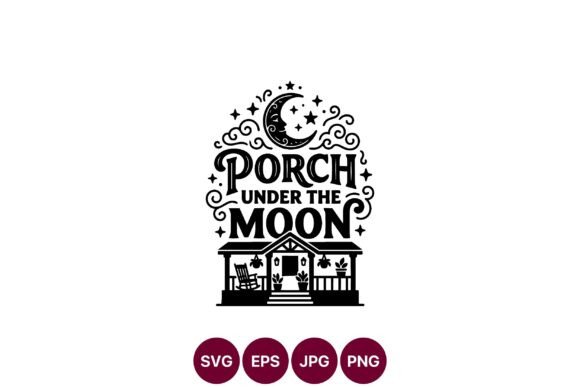 Porch Under Moon Black White Vector