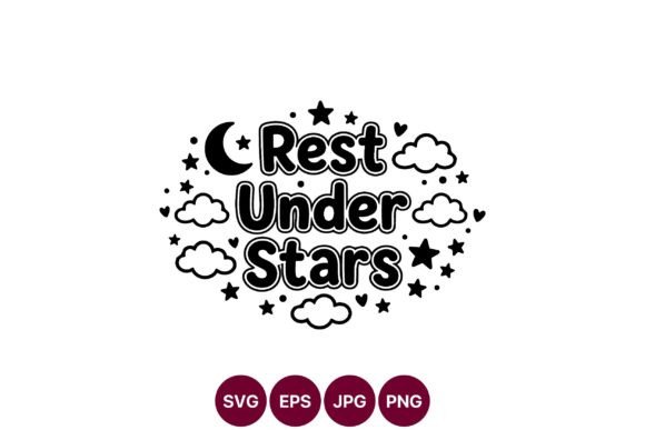 Rest Under Stars Moon Clouds Black White Graphics for Crafting