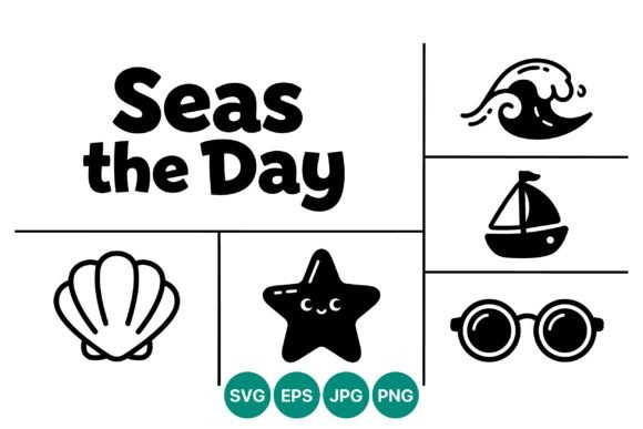 Seas the Day Cute Sea Icons Vector Art