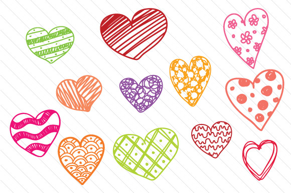 Set of 12 Hand Drawn Hearts for Crafts and Freebies