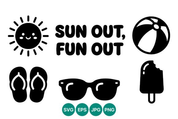 Sun Out Fun Out Summer Beach Icons: A Versatile Graphic Design Asset for Marketing